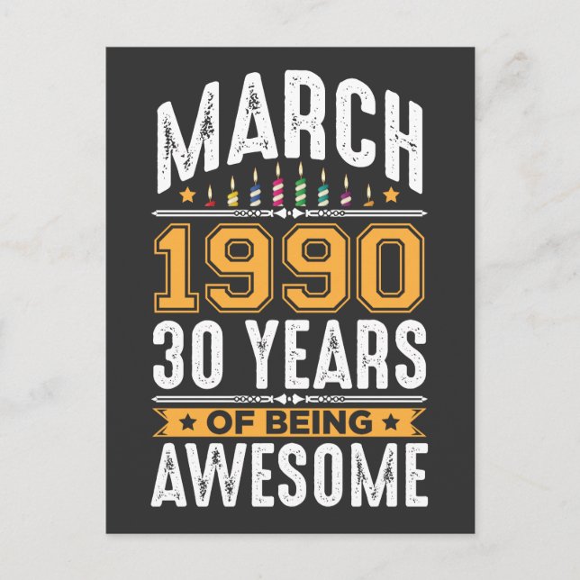 Cartão Postal Março de 1990 30 Anos de idade Festa de Aniversári (Frente)