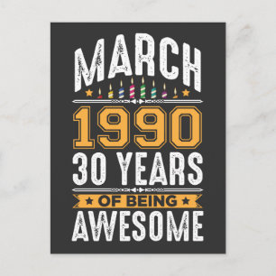 Cartão Postal Março de 1990, aniversário de 30 anos de 30 anos