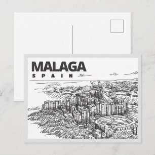 Cartão Postal Marco de Málaga Espanha desenhado à mão