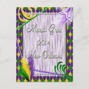 Cartão Postal Mardi Gras 2014 New Orleans Harlequin Pattern