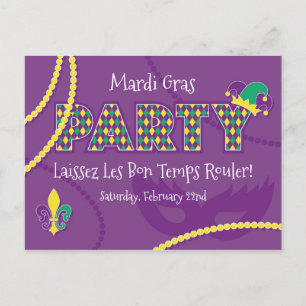 Cartão Postal Mardi Gras Beads Party Invitation