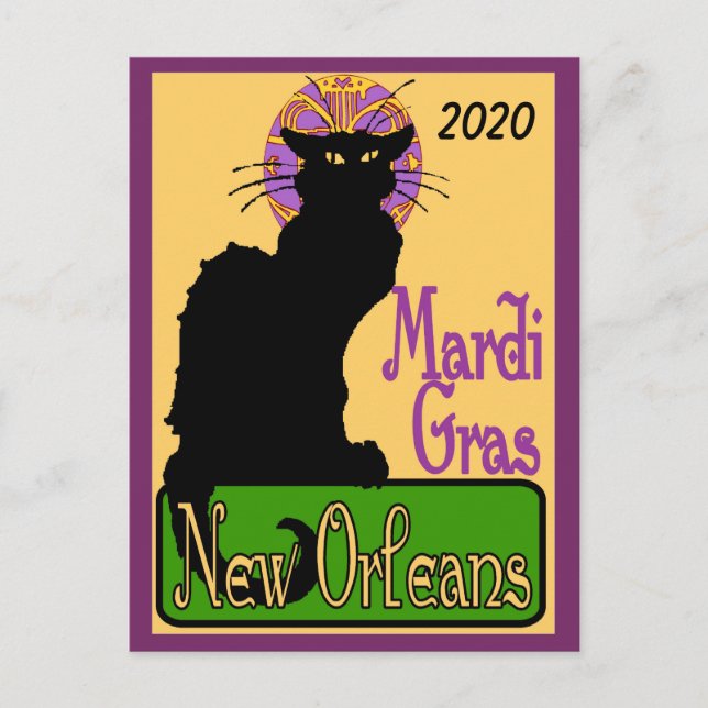 Cartão Postal Mardi Gras Chat Noir, adicione texto (Frente)