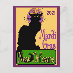 Cartão Postal Mardi Gras Chat Noir, adicione texto