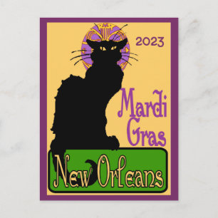 Cartão Postal Mardi Gras Chat Noir, adicione texto Cartão-postal