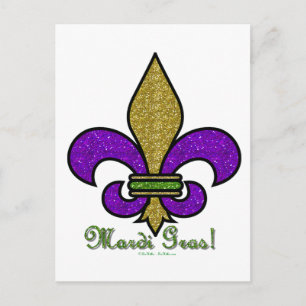Cartão Postal Mardi Gras Colorido Fleur De Lis