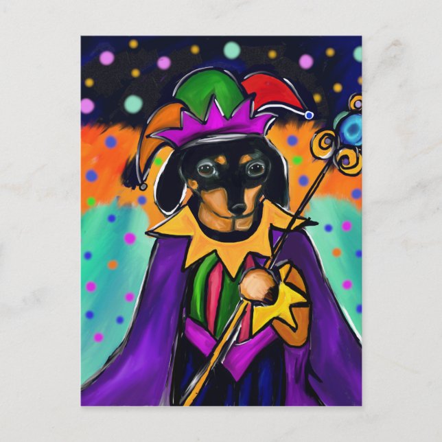 CARTÃO POSTAL MARDI GRAS DACHSHUND (Frente)