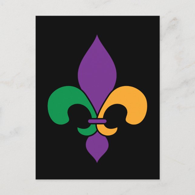 Cartão Postal Mardi Gras Fleur de Lis Black (Frente)