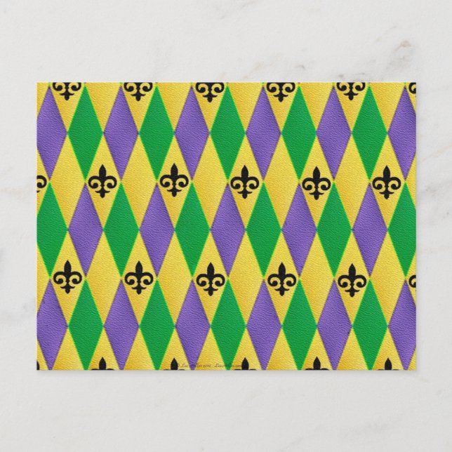 Cartão Postal Mardi Gras Harlequin Fleur De Lis (Frente)