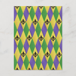 Cartão Postal Mardi Gras Harlequin Fleur De Lis