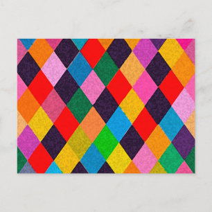 Cartão Postal MARDI GRAS HARLEQUIN PATTERN Colorida Rhombi