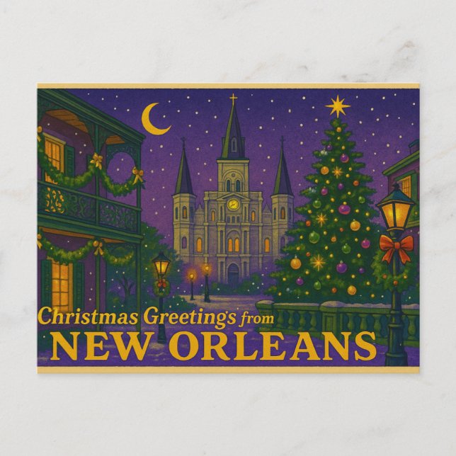 Cartão Postal Mardi Gras Inspired New Orleans Christmas Postcard (Frente)
