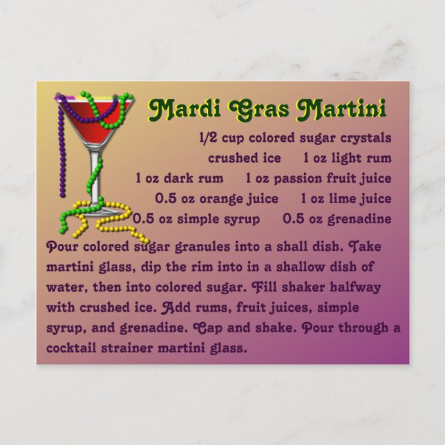 Cartão Postal Mardi Gras Martini (Frente)