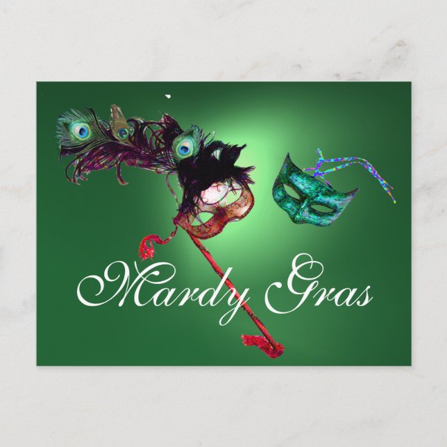 Cartão Postal MARDI GRAS MÁSCARA gema verde (Frente)