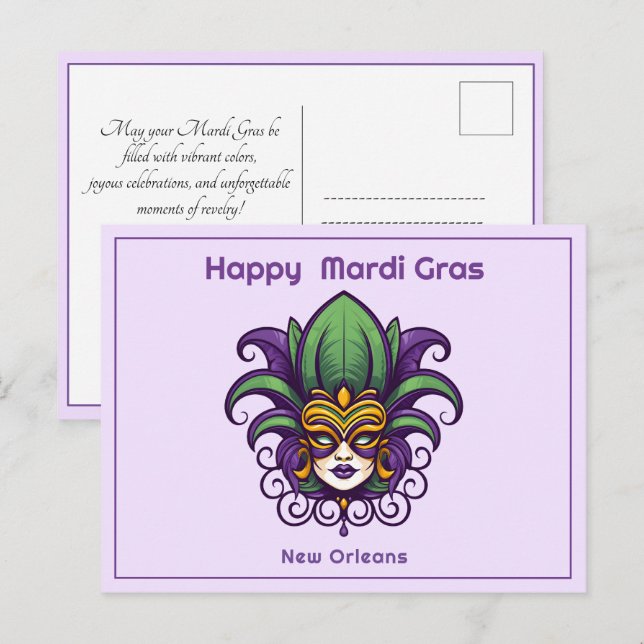 Cartão Postal 💚 💜 💛 Mardi Gras Mask (Frente/Verso)