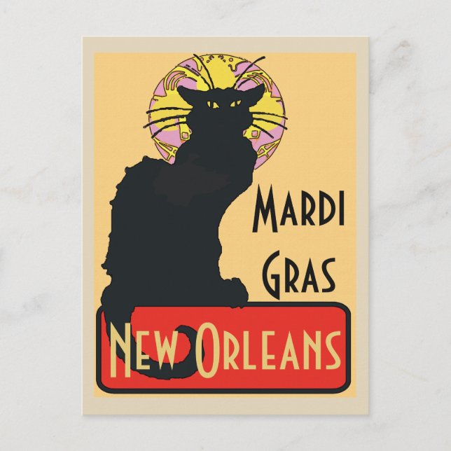 Cartão Postal Mardi Gras New Orleans Chat Noir Edit Text Poster (Frente)