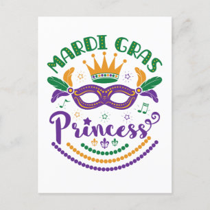 Cartão Postal Mardi Gras Princesa Cute Women Carnival