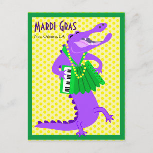 Cartão Postal Mardi Gras Purple Alligator