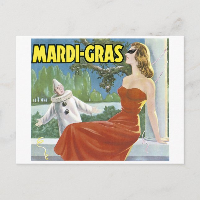 CARTÃO POSTAL MARDI-GRAS VINTAGE ART POSTER (Frente)