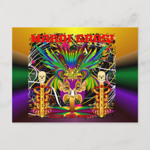 Cartão Postal Mardi Gras Witch Doctor-Skull V-3-T