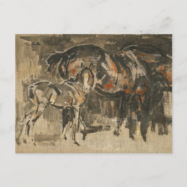 Cartão Postal Mare e Foal | Joseph Crawhall (Frente)
