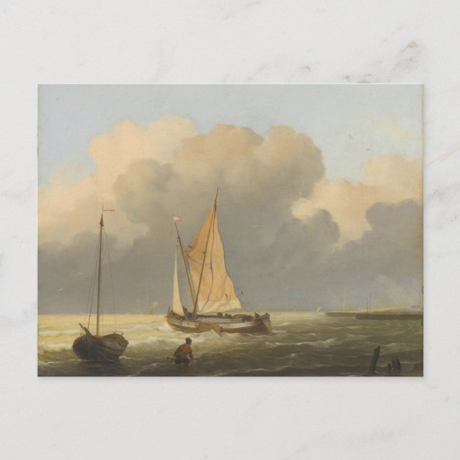 Cartão Postal Mares ao largo da costa, com Spritsail Barge Poste (Frente)