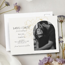 Cartão Postal Marfim | Arco Boho Dourado Floral Casamento 