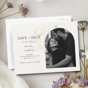 Cartão Postal Marfim   Arco Boho Dourado Floral Casamento 