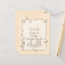 Cartão Postal Marfim Brilhante Elegante Espelhado Salve a Data