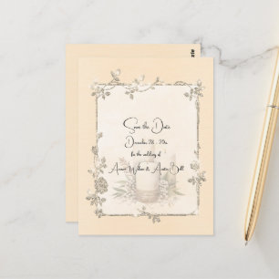 Cartão Postal Marfim Brilhante Elegante Espelhado Salve a Data