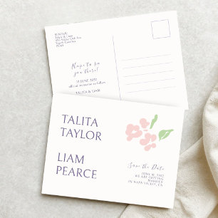 Cartão Postal Marfim   Casamento Floral Minimalista Moderno 