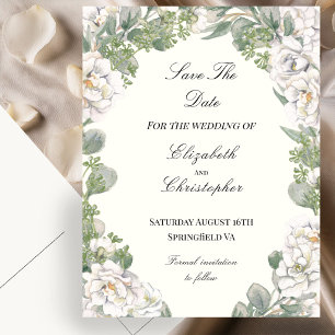 Cartão Postal Marfim e Verde Sage Floral Casamento Salve A Data