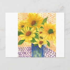 Cartão Postal margarida amarela no vaso azul