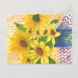 Cartão Postal margarida amarela no vaso azul