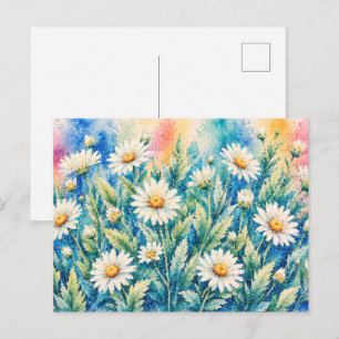 Cartão Postal Margarida Branca Estilo Geométrico Inspirado em Bo