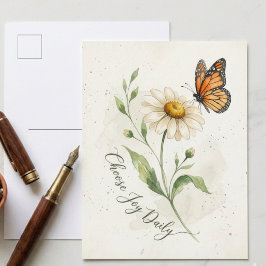 Cartão Postal Margarida e Borboleta Monarca Escolhem Alegria