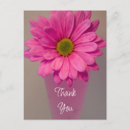 Cartão Postal Margarida Rosa em Vase Obrigado Nota