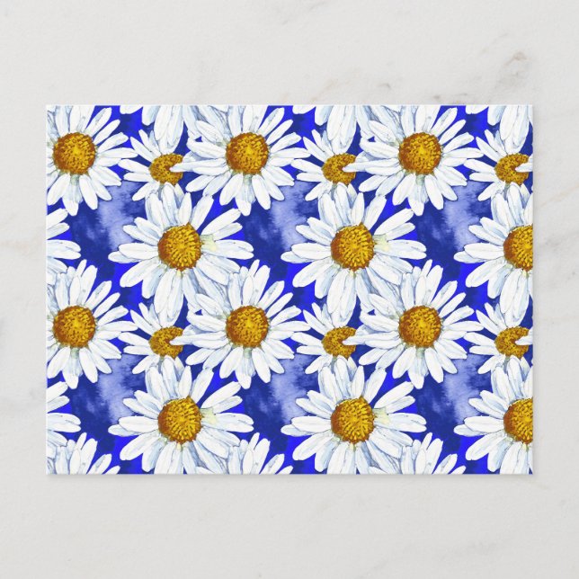 Cartão Postal Margaridas em Aquarela sobre Azul Jeans (Frente)