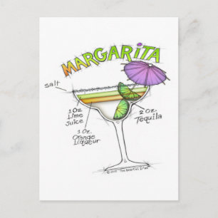 CARTÃO POSTAL MARGARITA RECIPE COCKTAIL ART