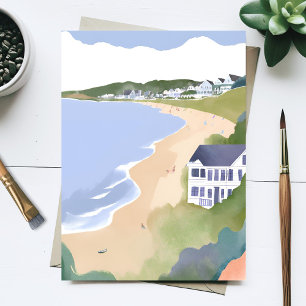 Cartão Postal Margens do Boné Aquarela da Praia de Rhode Islan