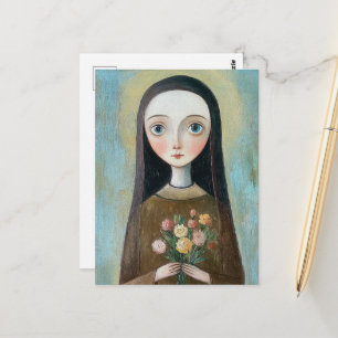 Cartão Postal Maria Com Flores
