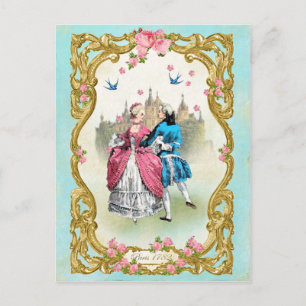 Cartão Postal Marie Antoinette,Francês,rococo,rosa,rosa,dança