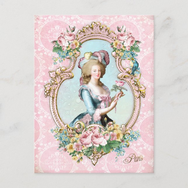 Cartão Postal Marie Antoinette,French,Paris,rose,pink ポストカード (Frente)