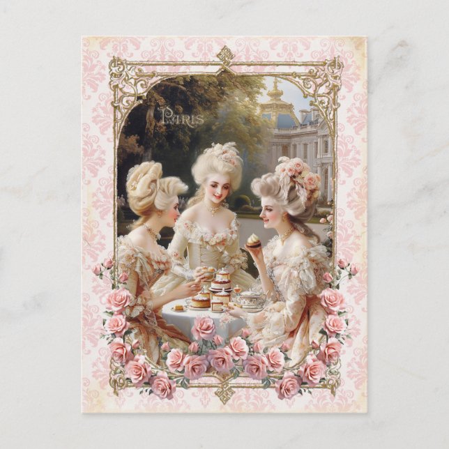 Cartão Postal Marie Antoinette,French,Paris,tea,cake,roses ポストカー (Frente)