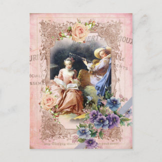 Cartão Postal Marie Antoinette,Paris,Rococo,amantes,rosa,picos