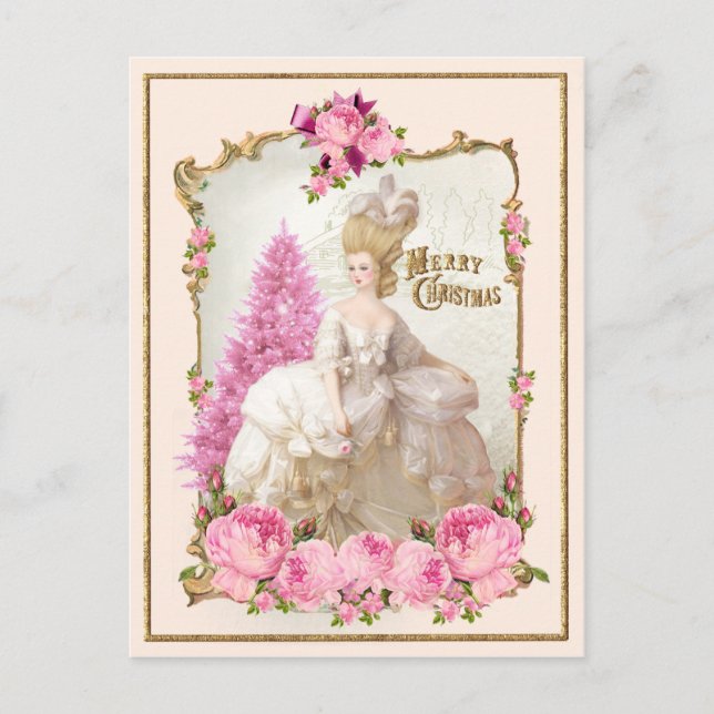 Cartão Postal Marie Antoinette Pink Tree Roses  Xmas Postcard (Frente)