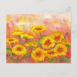 Cartão Postal Marigold Autumn Flower Watercolor Art