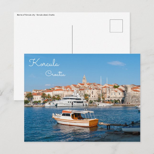 Cartão Postal Marina da cidade de Korcula - Dalmácia, Croácia (Frente/Verso)