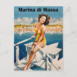 Cartão Postal Marina di Massa, velejadora, Itália. Vintage