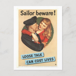Cartão Postal Marinheiro Beware! Loose Talk Vintage Wartime