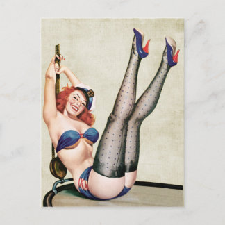 Cartão Postal Marinheiro Pin up Girl